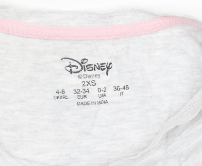 Womens UK Size 2XS Disney Grey Basic T-Shirt