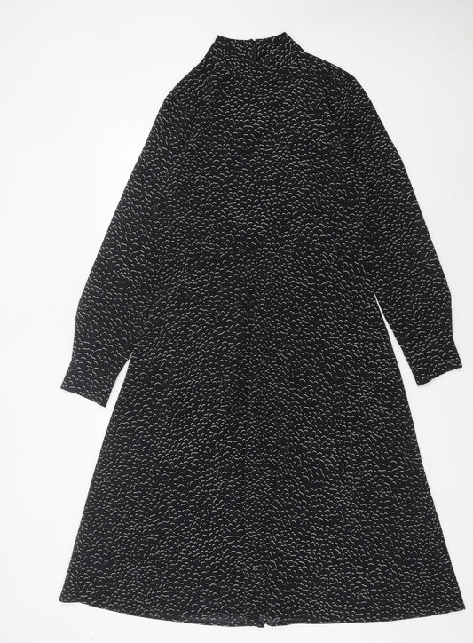 Monki Women’s Black Midi A-Line Dress Size 14 Long Sleeve High Neck