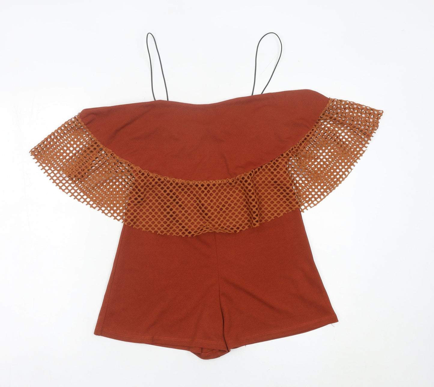 Boohoo Women’s Brown Size 10 Off Shoulder Ruffle Playsuit