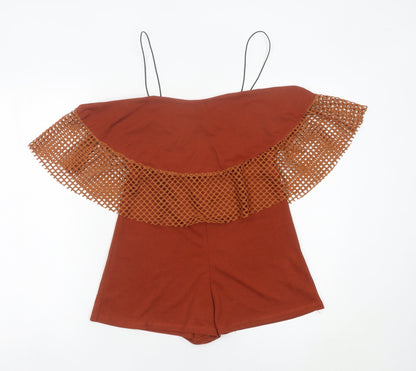 Boohoo Women’s Brown Size 10 Off Shoulder Ruffle Playsuit