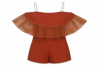 Womens UK Size 10 Boohoo One-Piece Brown Playsuit