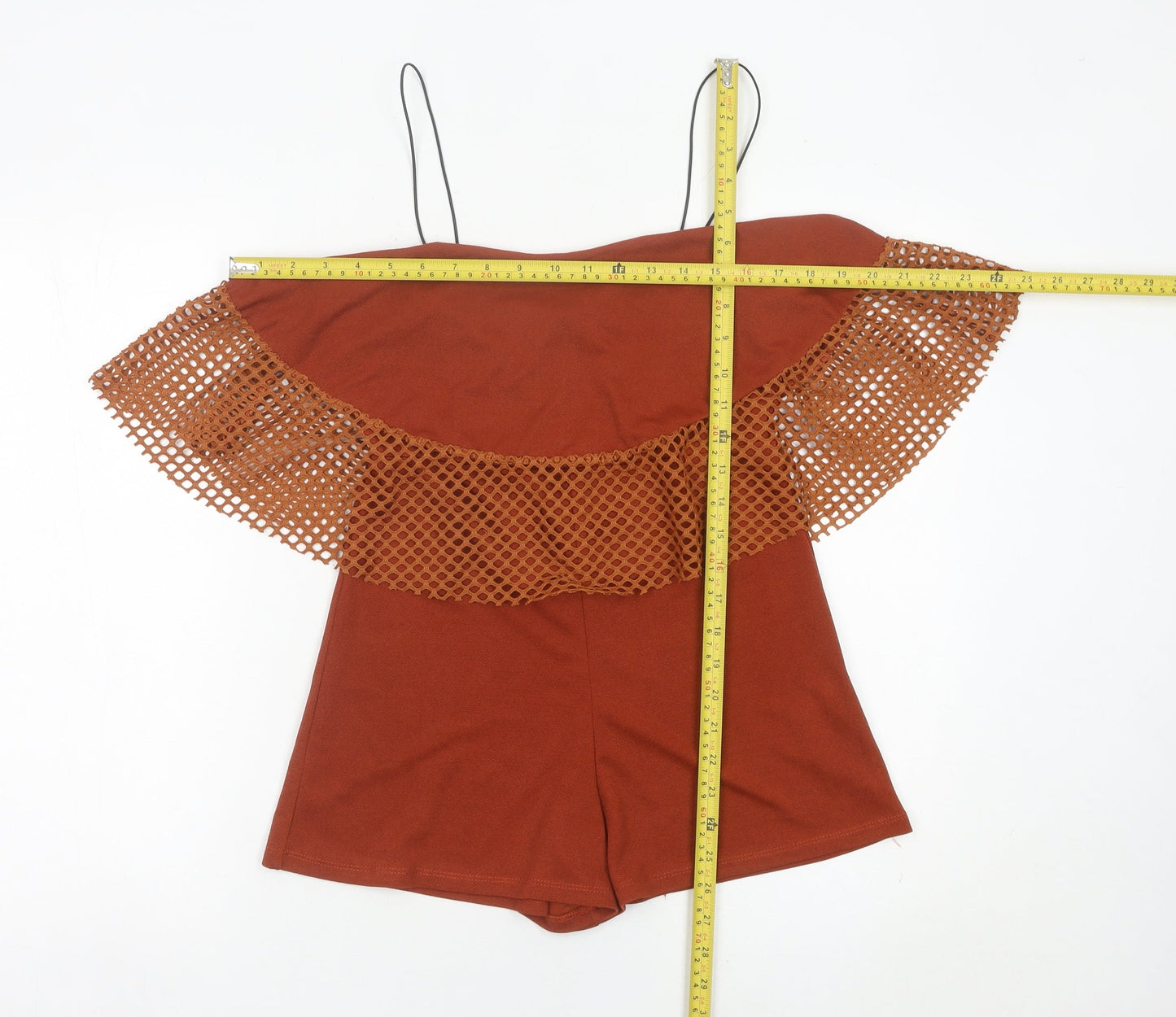 Boohoo Women’s Brown Size 10 Off Shoulder Ruffle Playsuit