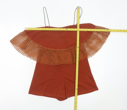 Boohoo Women’s Brown Size 10 Off Shoulder Ruffle Playsuit