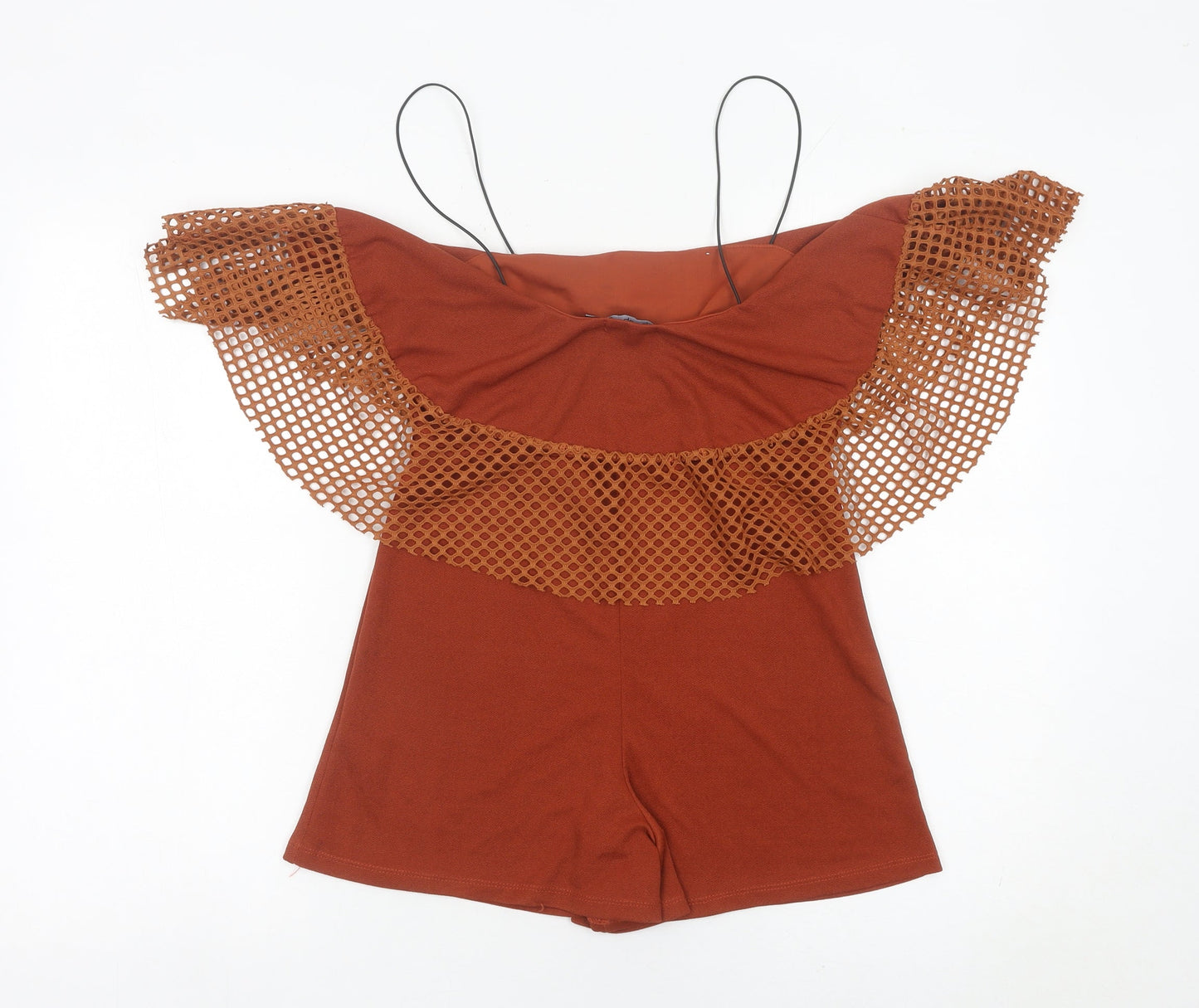 Boohoo Women’s Brown Size 10 Off Shoulder Ruffle Playsuit