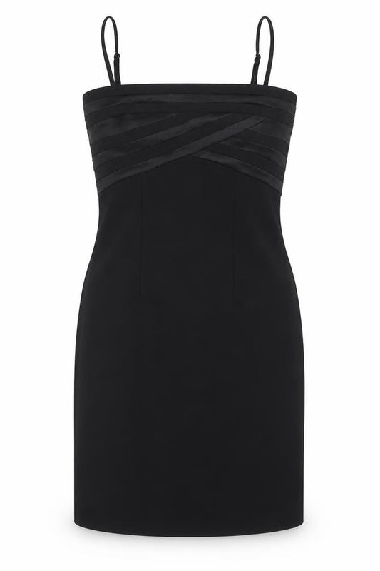 Front view of E-vie women’s black, size UK 10, sheath cocktail party dress