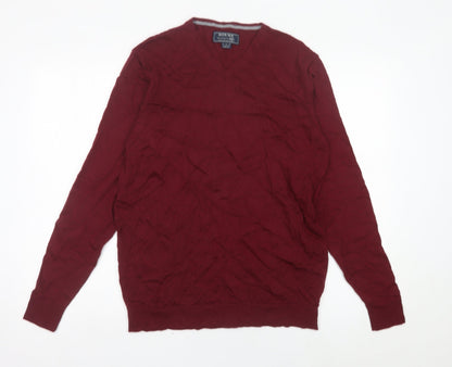 F&F Men’s Red Merino Wool V-Neck Jumper Size M Regular Fit