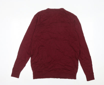 F&F Men’s Red Merino Wool V-Neck Jumper Size M Regular Fit