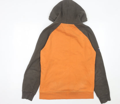 Superdry Mens Orange Green Hoodie Pullover Medium Logo Print