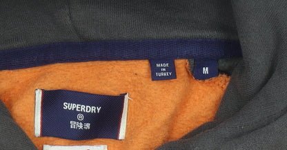 Superdry Mens Orange Green Hoodie Pullover Medium Logo Print
