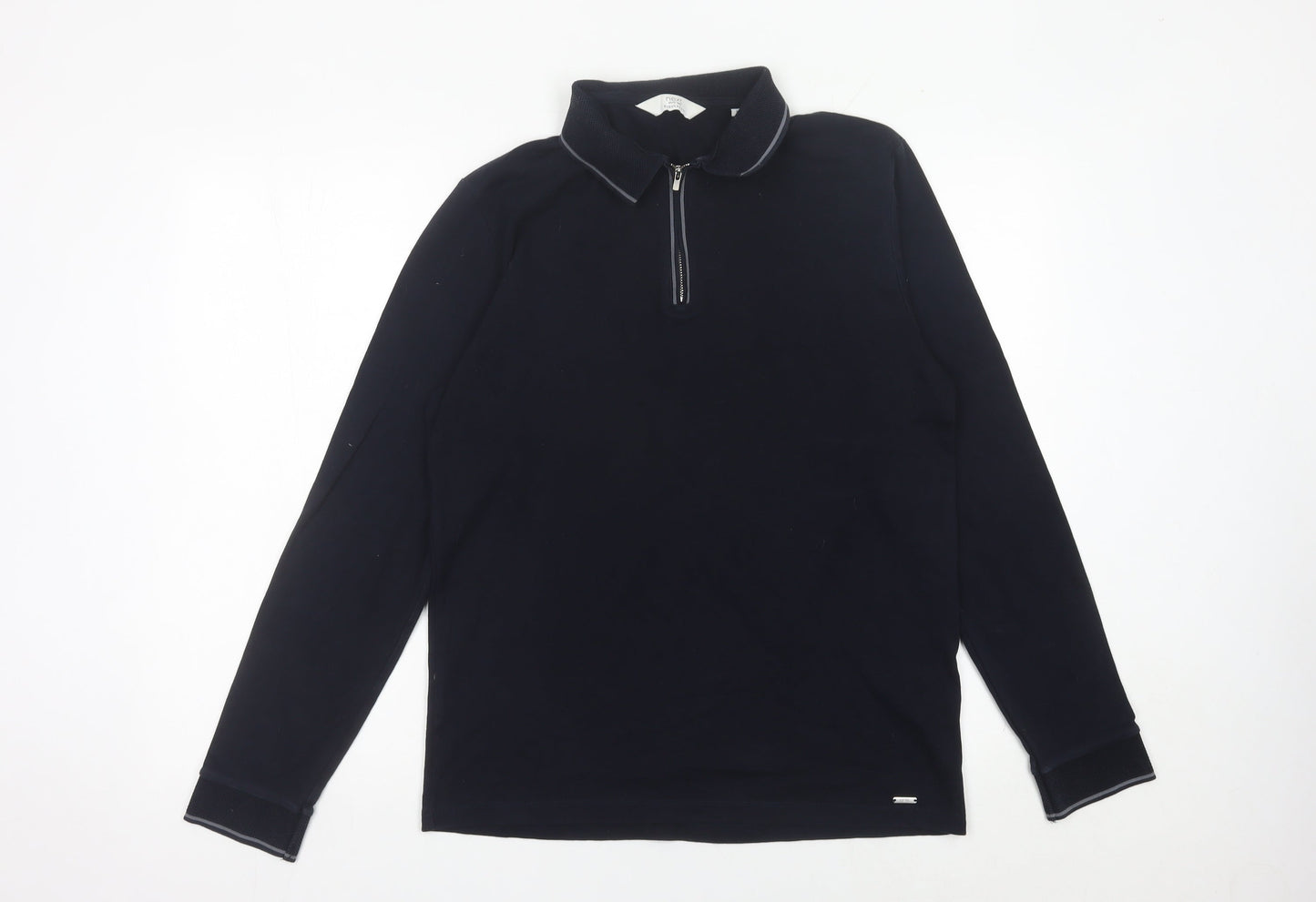 Next Men’s Black Long Sleeve Polo Shirt M Regular Fit 1/4 Zip