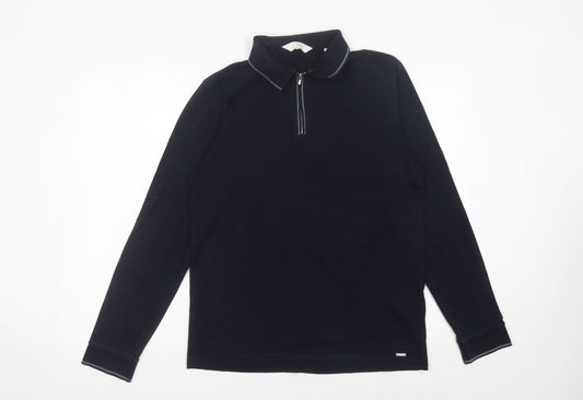 Next Men’s Black Long Sleeve Polo Shirt M Regular Fit 1/4 Zip