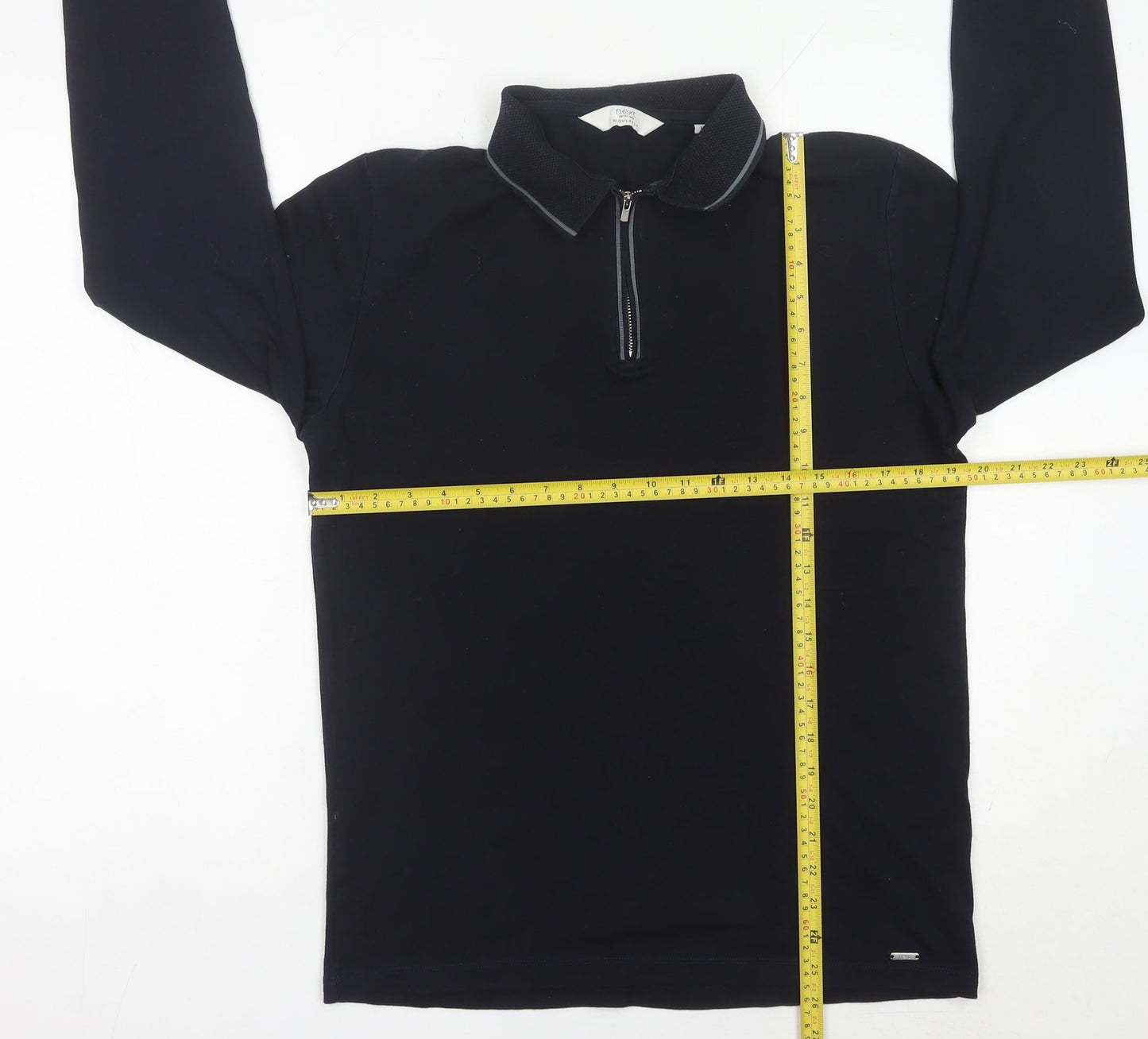 Next Men’s Black Long Sleeve Polo Shirt M Regular Fit 1/4 Zip