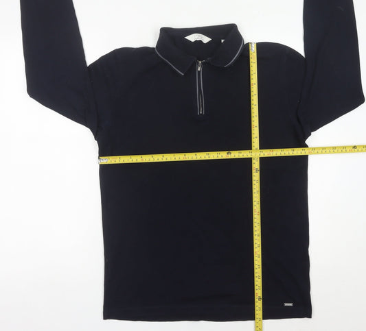 Next Men’s Black Long Sleeve Polo Shirt M Regular Fit 1/4 Zip