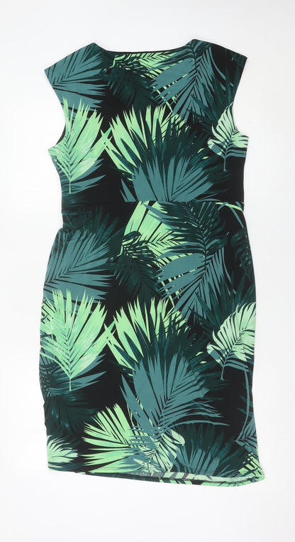 Debenhams Women’s Green Tropical Sheath Dress Size 14