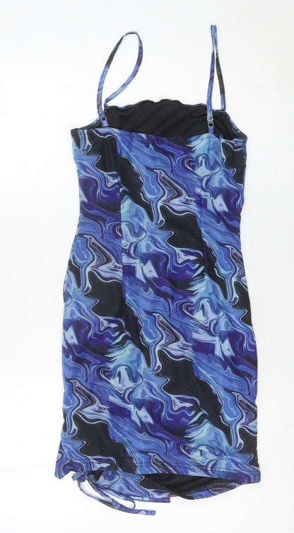NAANAA Womens Blue Size 8 Bodycon Mini Dress Ruched Strappy Clubwear