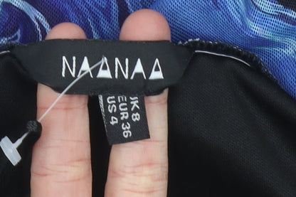 NAANAA Womens Blue Size 8 Bodycon Mini Dress Ruched Strappy Clubwear