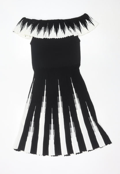 Lipsy Women’s Black White Striped One Shoulder Bodycon Dress Size 12