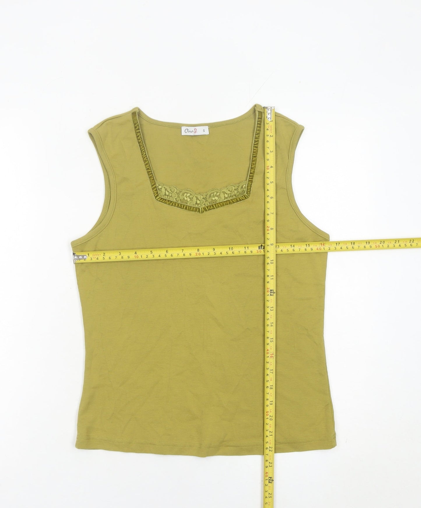 Oscar B. Women’s Green Cotton Tank Top Size S Square Neck