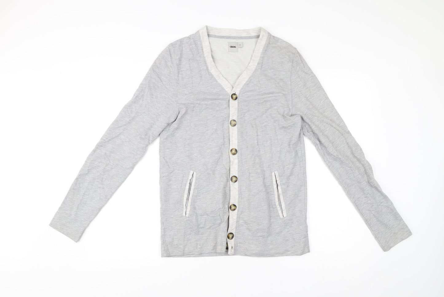 ASOS Men’s Grey Cotton Cardigan S V-Neck Button Casual Workwear