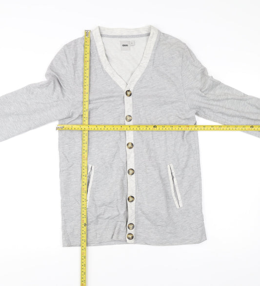 ASOS Men’s Grey Cotton Cardigan S V-Neck Button Casual Workwear