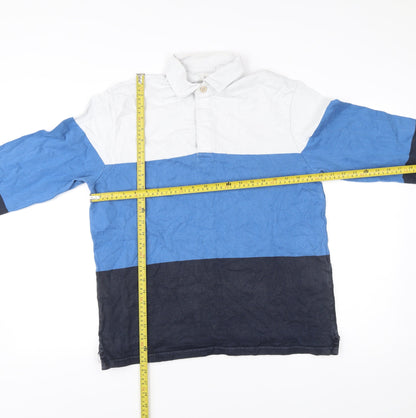Marks and Spencer Men’s Colourblock Cotton Rugby Shirt M Blue White Black Long Sleeve
