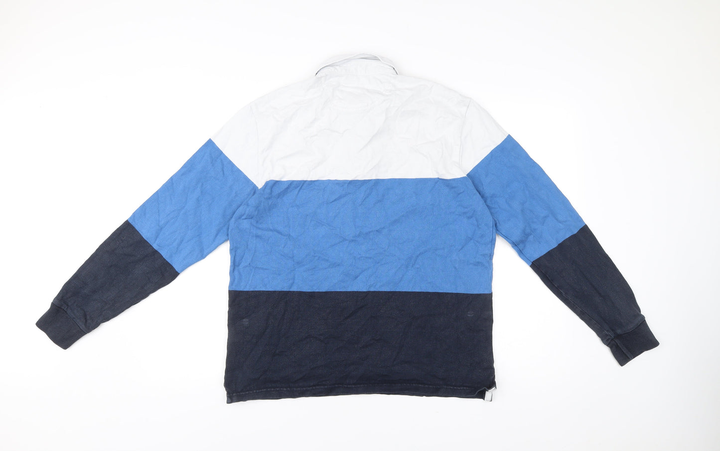 Marks and Spencer Men’s Colourblock Cotton Rugby Shirt M Blue White Black Long Sleeve
