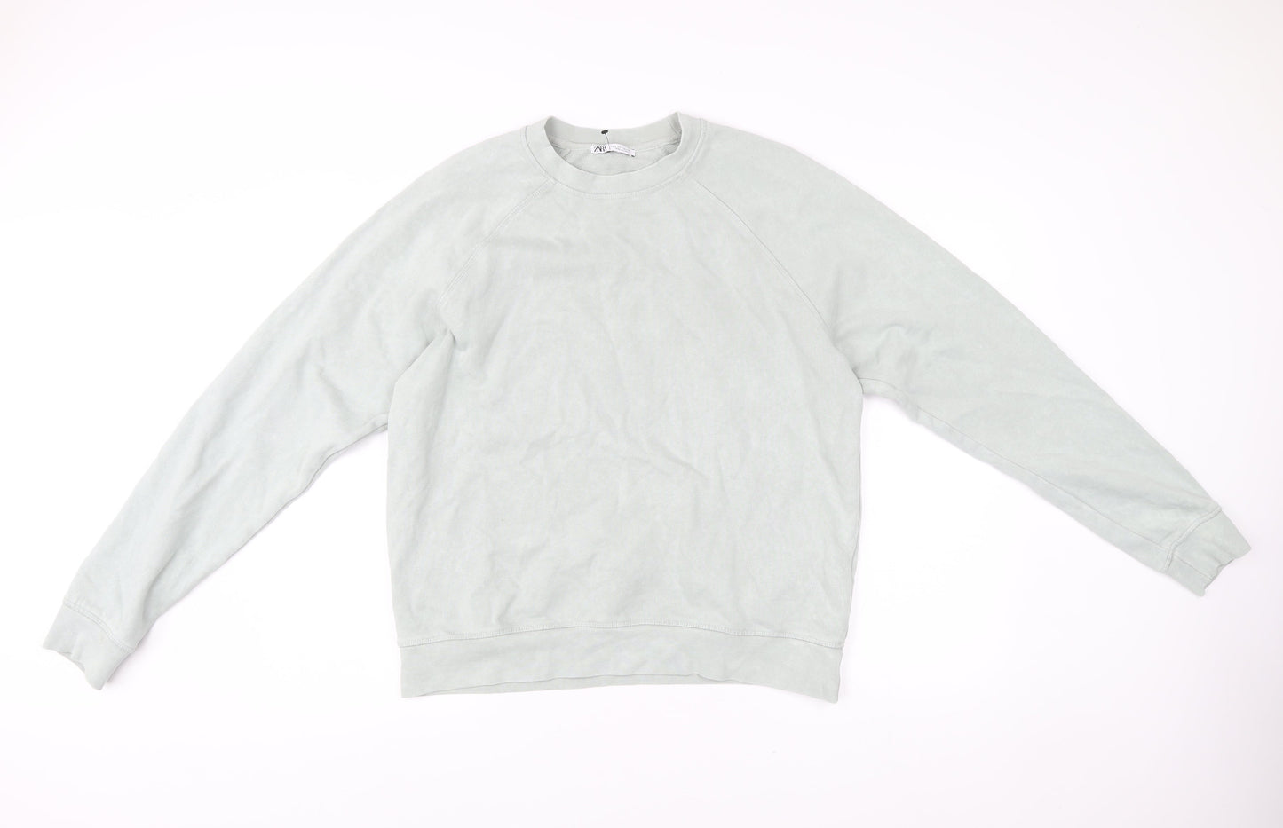 Zara Mens Grey Cotton Crew Neck Pullover Sweatshirt Size S