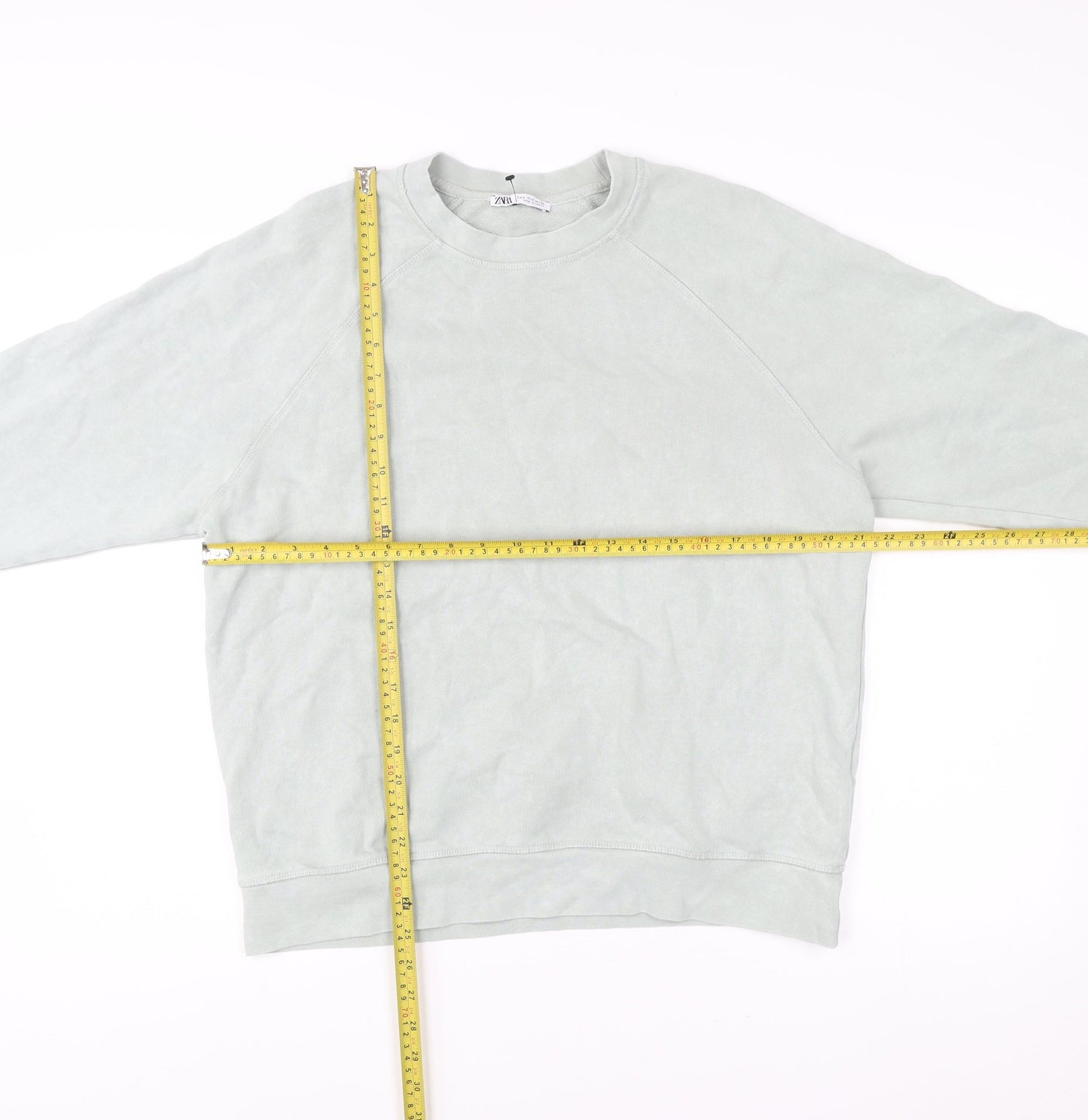 Zara Mens Grey Cotton Crew Neck Pullover Sweatshirt Size S