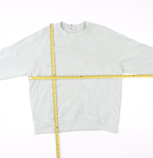 Zara Mens Grey Cotton Crew Neck Pullover Sweatshirt Size S