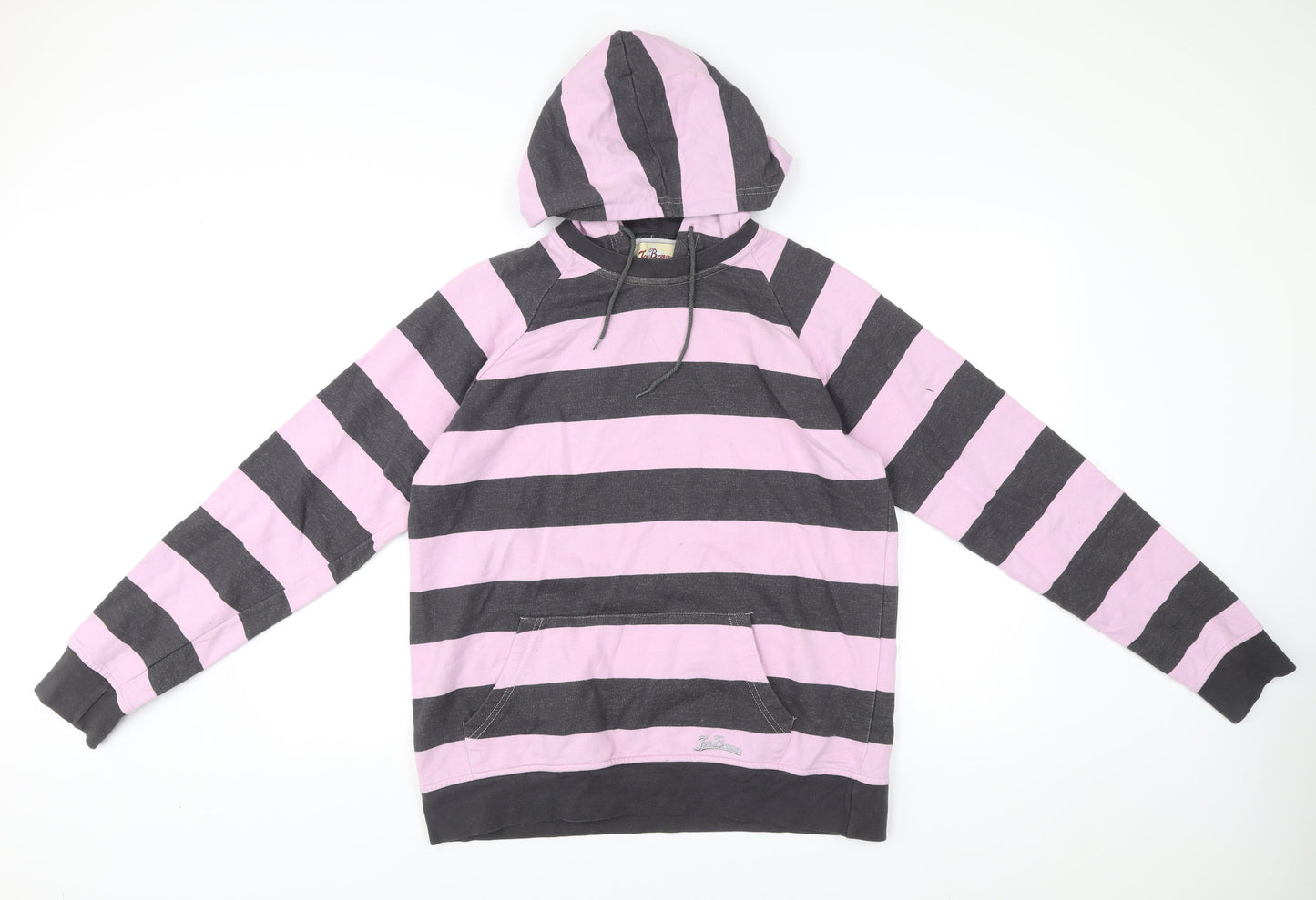 Joe Browns Men’s Pink Black Striped Pullover Hoodie Size M Cotton