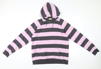 Joe Browns Men’s Pink Black Striped Pullover Hoodie Size M Cotton