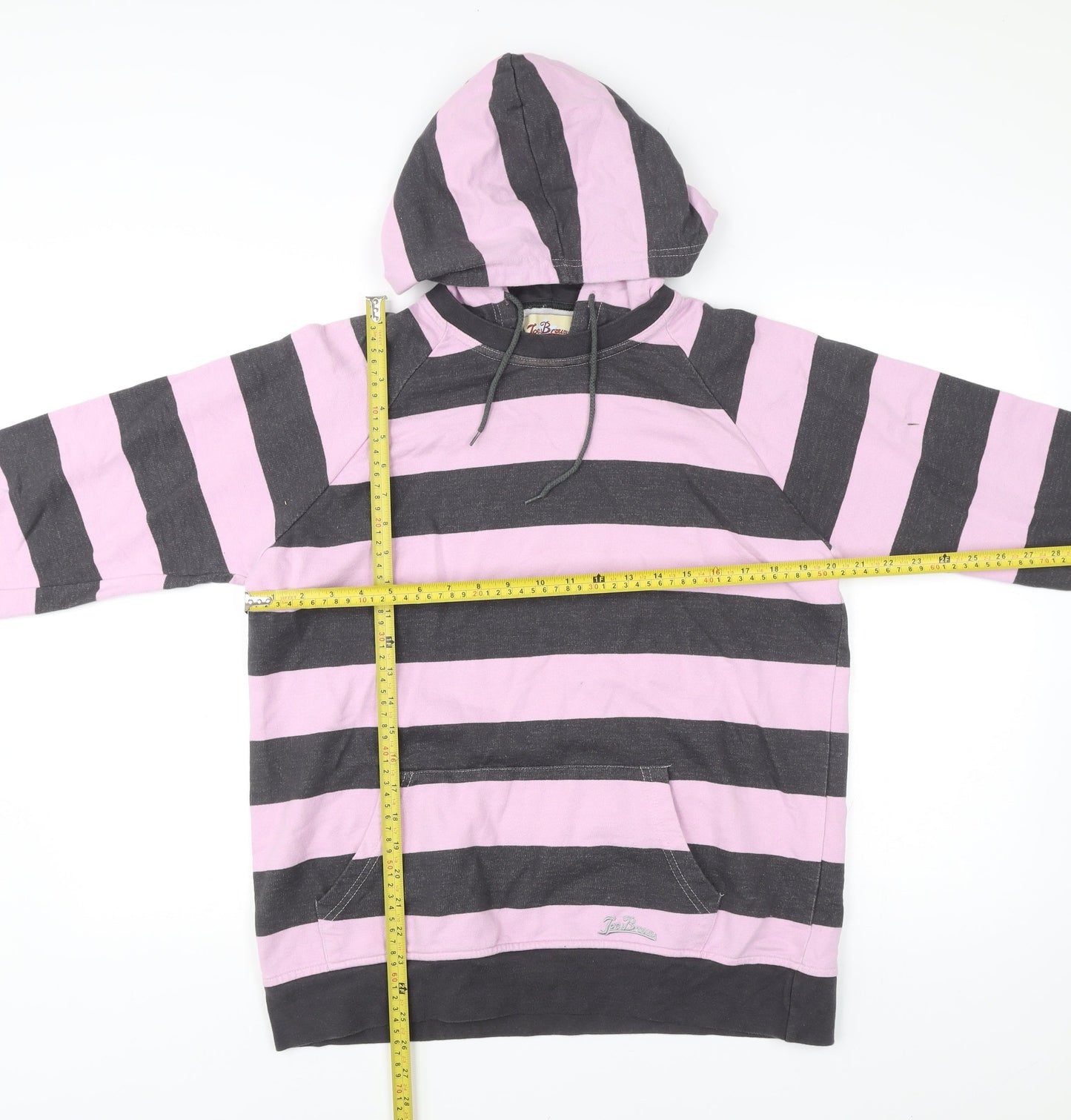 Joe Browns Men’s Pink Black Striped Pullover Hoodie Size M Cotton