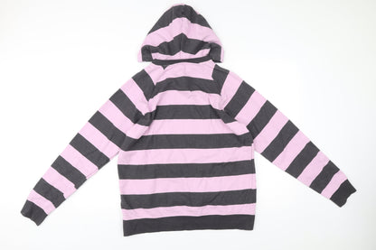 Joe Browns Men’s Pink Black Striped Pullover Hoodie Size M Cotton