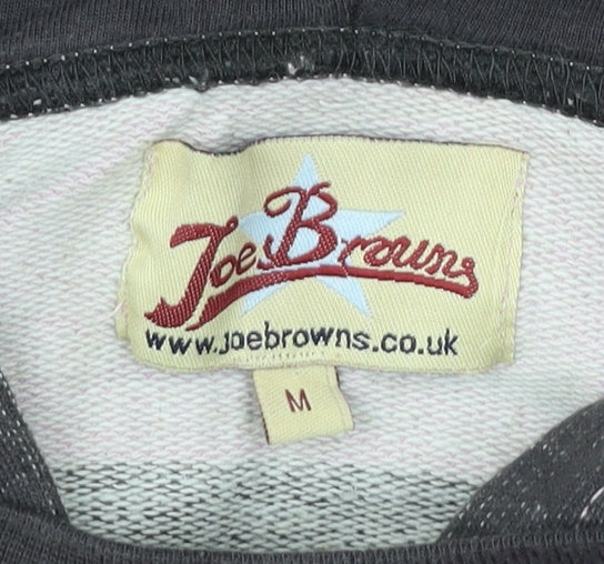 Joe Browns Men’s Pink Black Striped Pullover Hoodie Size M Cotton