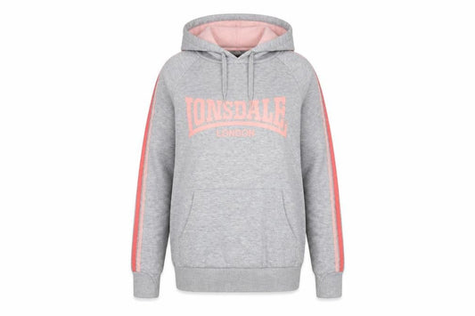 Front view of Lonsdale Teens Grey Pullover Hoodie, size 8, Logo Sportswear