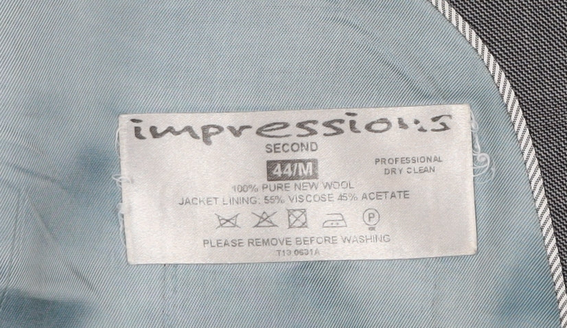 Impressions Men's Grey Wool Blazer Jacket 44/M Notch Lapel