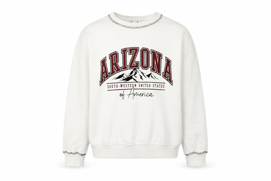 Front view of New Look girls’ white arizona sweatshirt age 12-13 graphic pullover