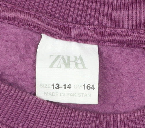 Zara Girls Purple Cotton Blend Long Sleeve Crew Neck Sweatshirt 13-14Y