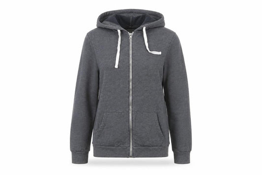 Front view of ASOS Women’s Grey Full Zip Hoodie, size UK 8, Regular Fit Casual