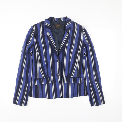 Ben Sherman Women Blue Striped Blazer Jacket Size S Smart Casual