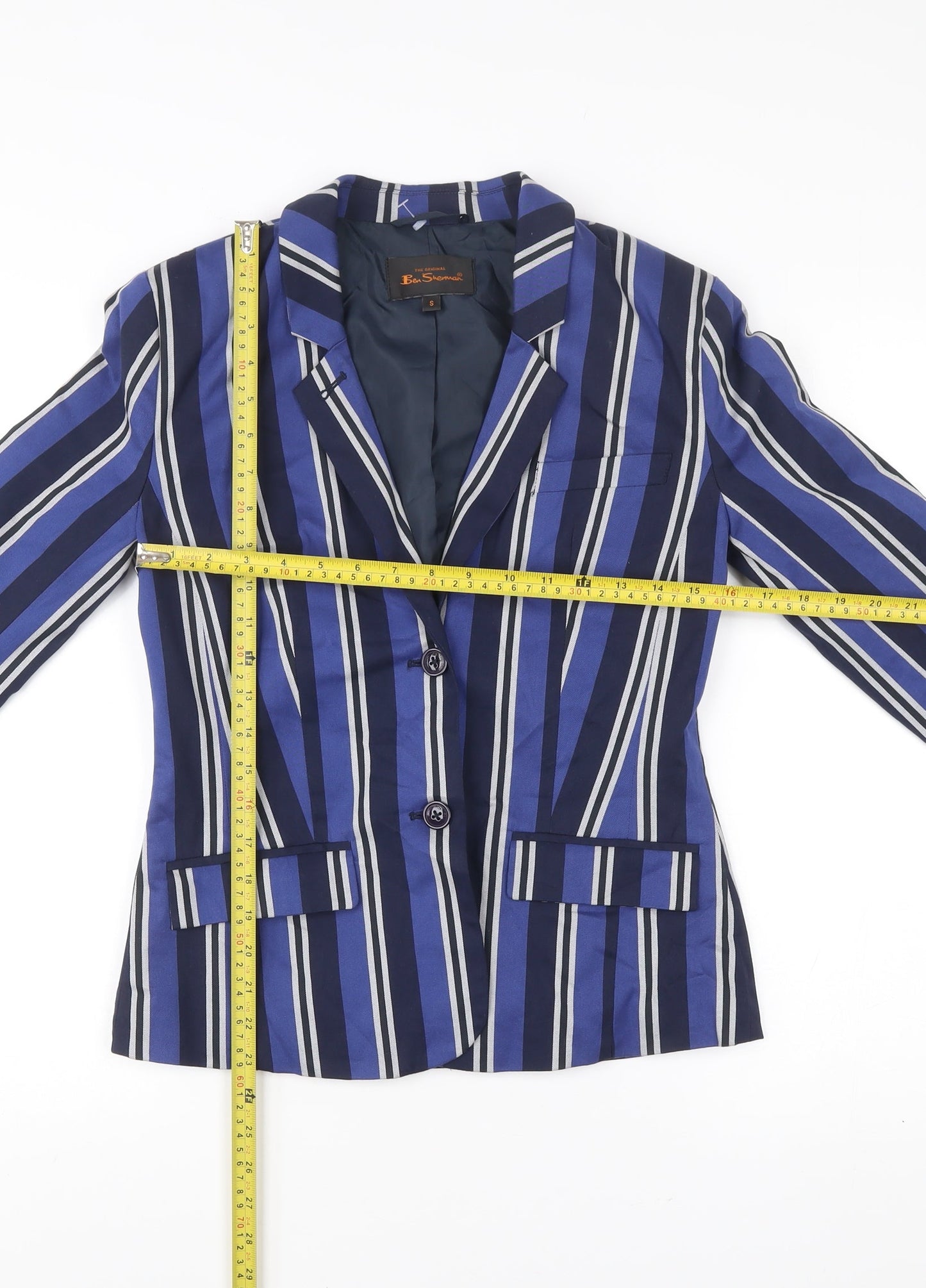 Ben Sherman Women Blue Striped Blazer Jacket Size S Smart Casual