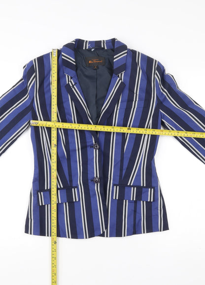 Ben Sherman Women Blue Striped Blazer Jacket Size S Smart Casual