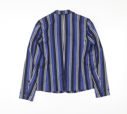 Ben Sherman Women Blue Striped Blazer Jacket Size S Smart Casual