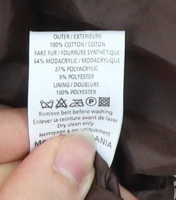 New Look Women’s Brown Houndstooth Belted Faux Fur Collar Coat UK 12