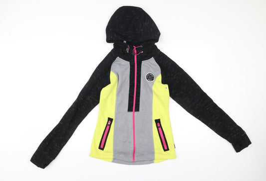 Bench Womens Small Hoodie Black Grey Yellow Full Zip Activewear