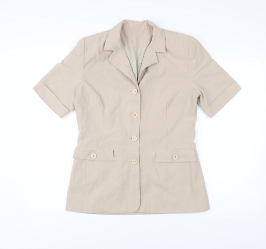 New Look Women’s Beige Short Sleeve Blazer UK 12 Buttoned Workwear