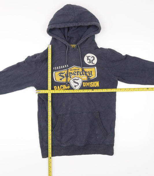 Superdry Mens Blue Pullover Hoodie Medium Racing Division Graphic