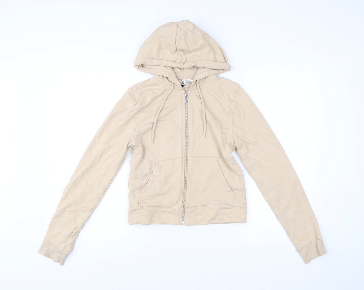 H&M Women Beige Full Zip Hoodie Sweatshirt Size S Cotton Blend