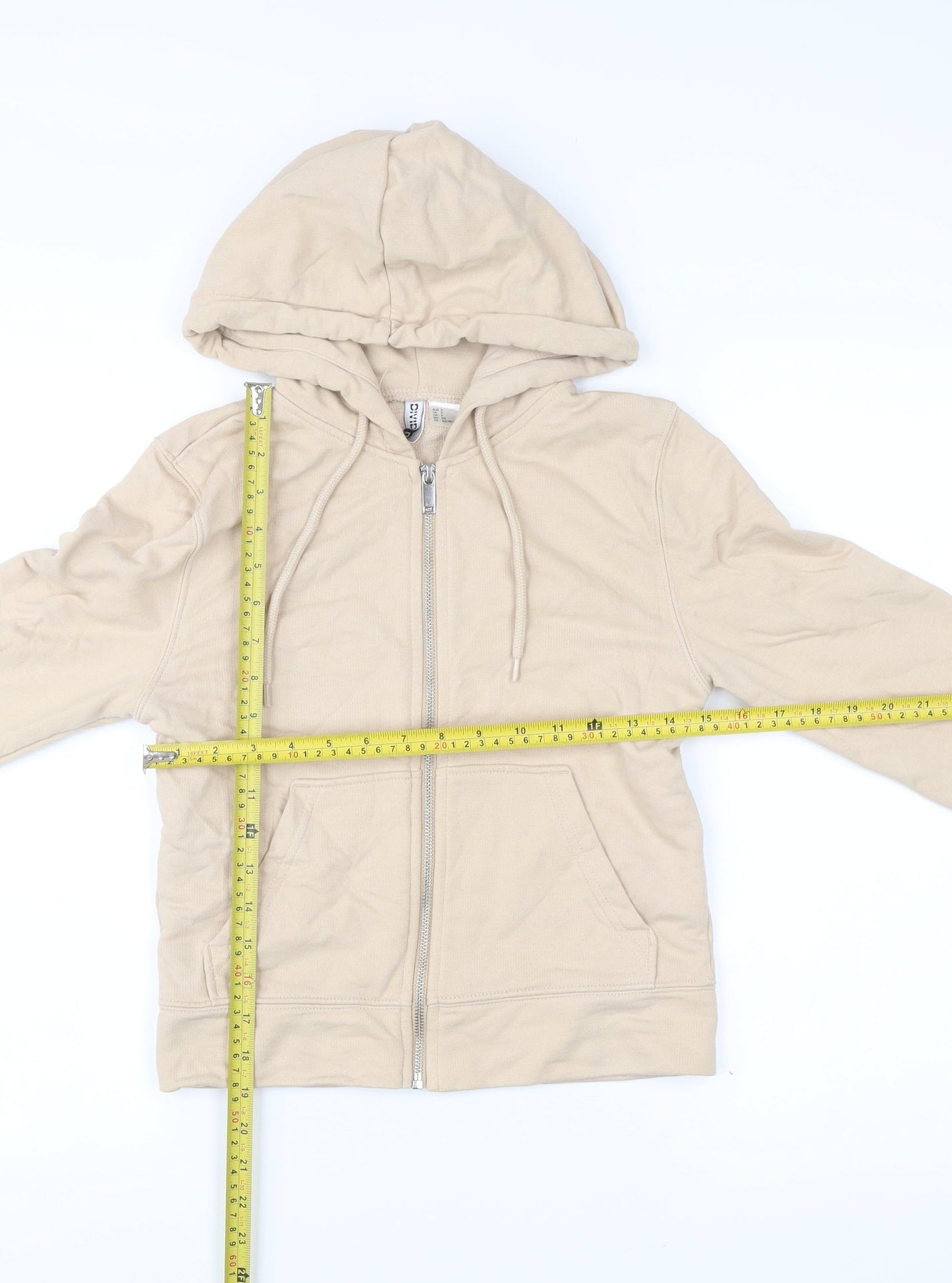 H&M Women Beige Full Zip Hoodie Sweatshirt Size S Cotton Blend