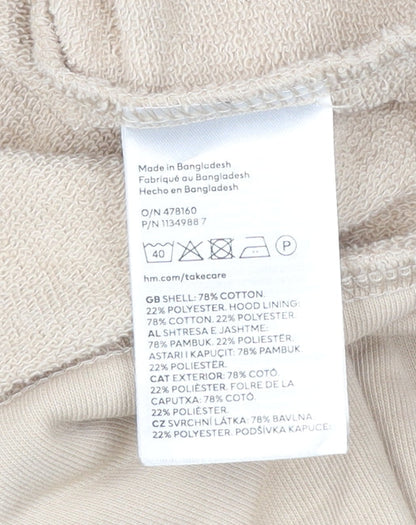 H&M Women Beige Full Zip Hoodie Sweatshirt Size S Cotton Blend